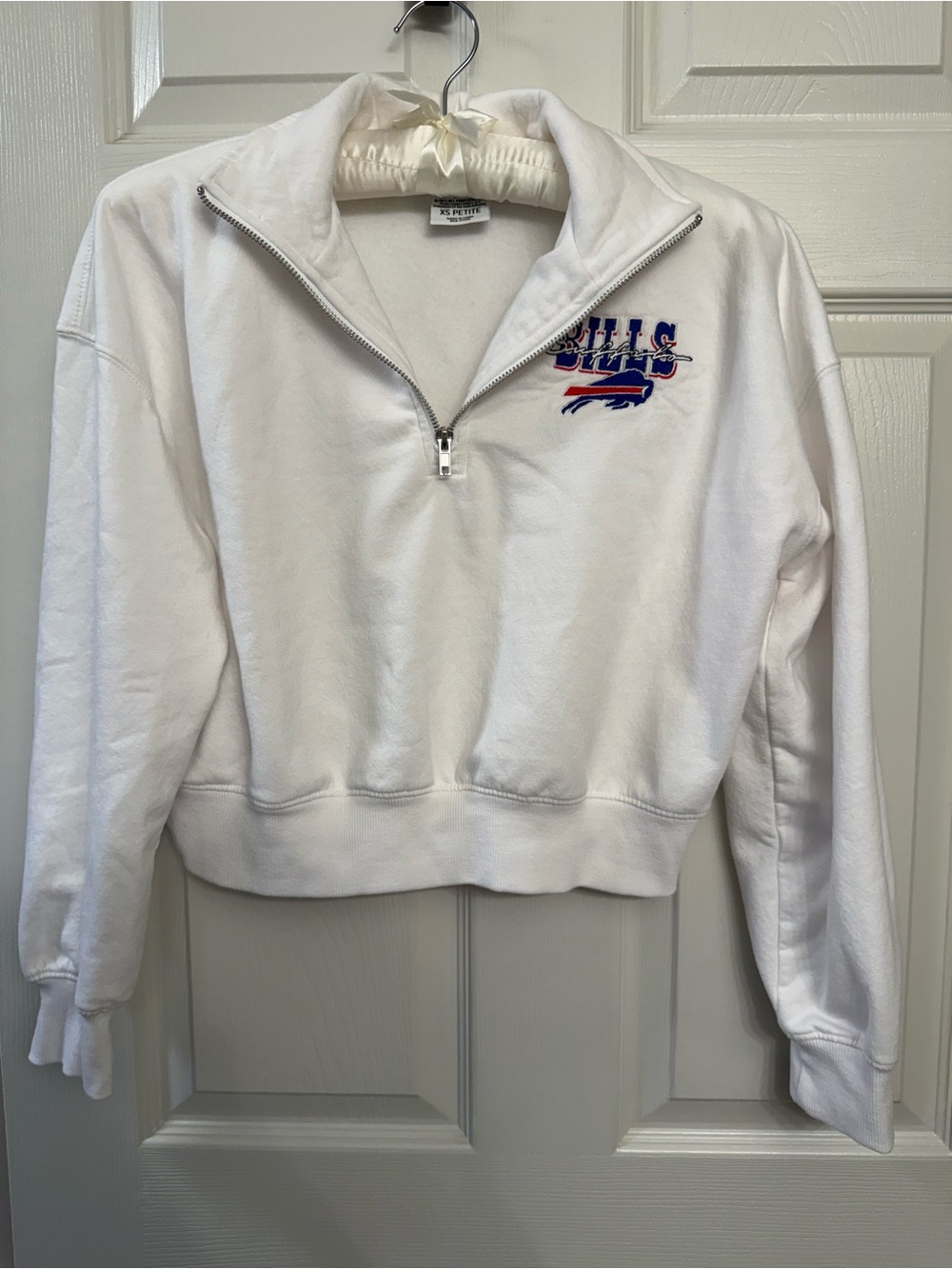 NFL White Buffalo Bills Half‑Zip Cropped Sweatshirt with Team Logo
